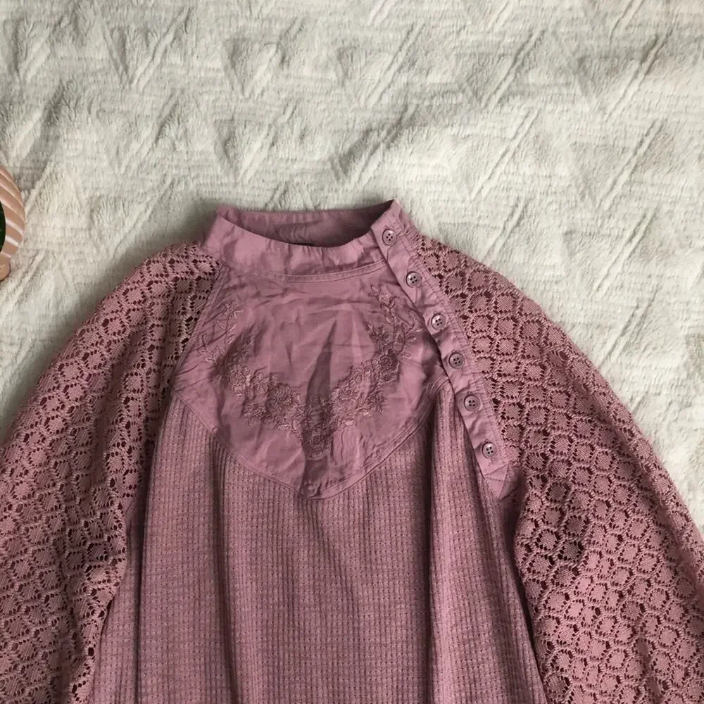 Free People Sweetest Thing Thermal Top in Rose